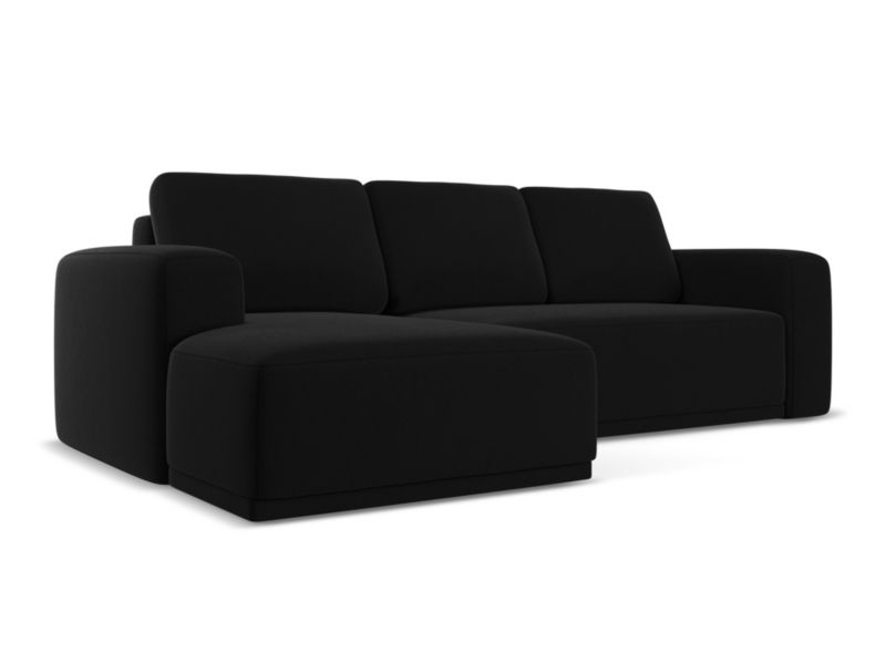 Narożnik lewostronny z funkcją spania Makamii Kaila z weluru 258x160 cm czarny 1 szt.