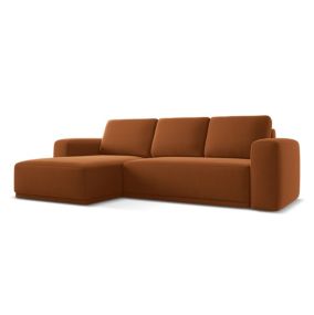 Narożnik lewostronny z funkcją spania Makamii Kaila z weluru 258x160 cm terakota 1 szt.