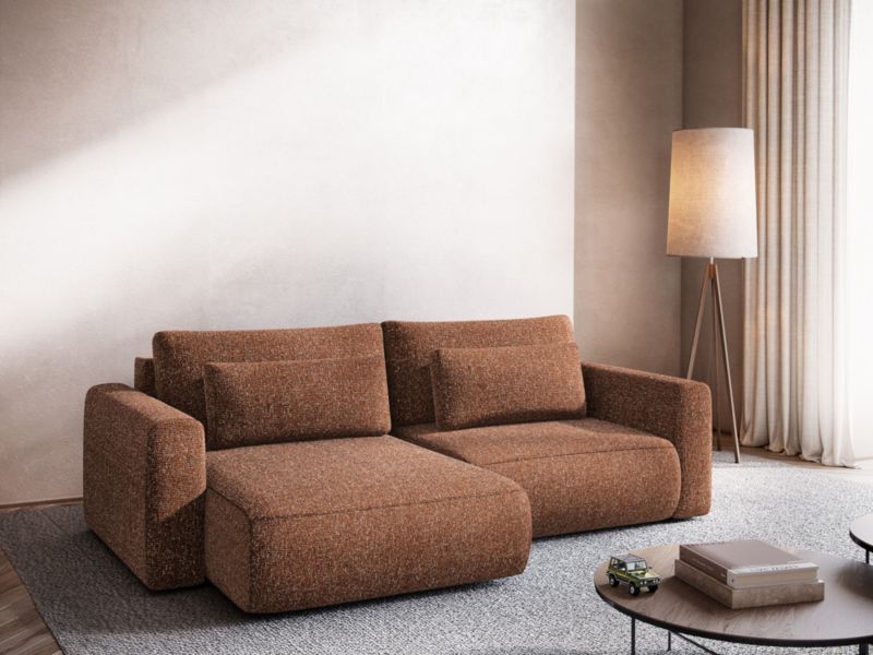 Narożnik lewostronny z funkcją spania Makamii Kapua z tkaniny plecionej 240x149 cm terakota 1 szt.