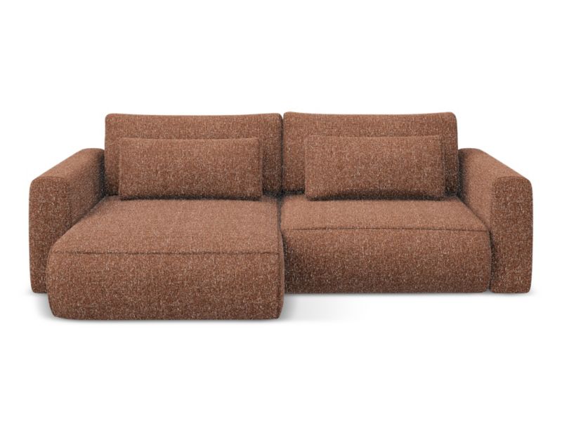 Narożnik lewostronny z funkcją spania Makamii Kapua z tkaniny plecionej 240x149 cm terakota 1 szt.
