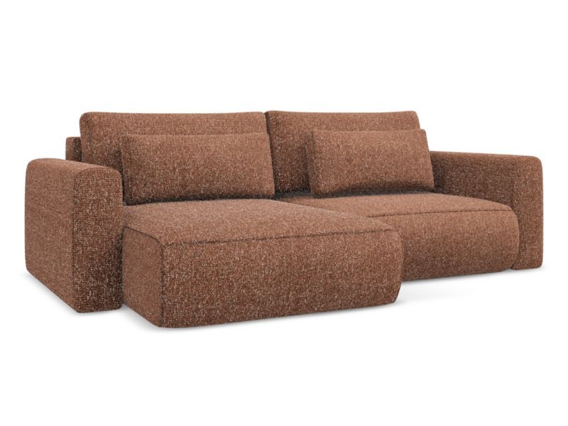Narożnik lewostronny z funkcją spania Makamii Kapua z tkaniny plecionej 240x149 cm terakota 1 szt.