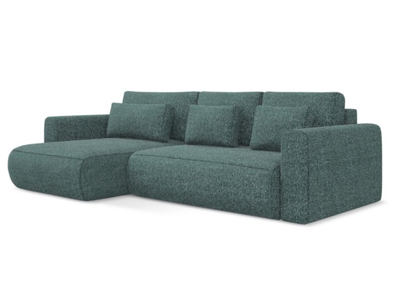 Narożnik lewostronny z funkcją spania Makamii Kapua z tkaniny plecionej 278x149 cm jeans 1 szt.