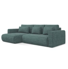 Narożnik lewostronny z funkcją spania Makamii Kapua z tkaniny plecionej 278x149 cm jeans 1 szt.