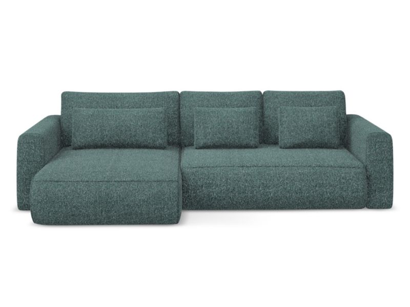 Narożnik lewostronny z funkcją spania Makamii Kapua z tkaniny plecionej 278x149 cm jeans 1 szt.
