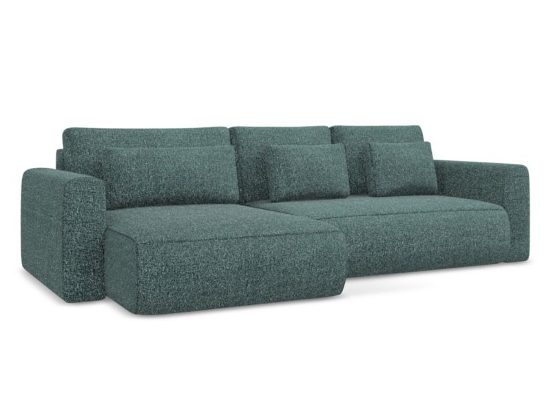 Narożnik lewostronny z funkcją spania Makamii Kapua z tkaniny plecionej 278x149 cm jeans 1 szt.