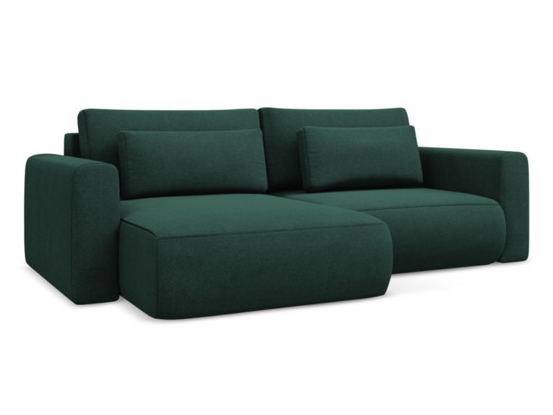 Narożnik lewostronny z funkcją spania Makamii Kapua z tkaniny strukturalnej 240x149 cm butelkowa zieleń 1 szt.