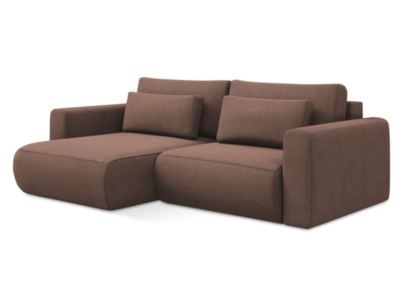 Narożnik lewostronny z funkcją spania Makamii Kapua z tkaniny strukturalnej 240x149 cm pudrowy róż 1 szt.