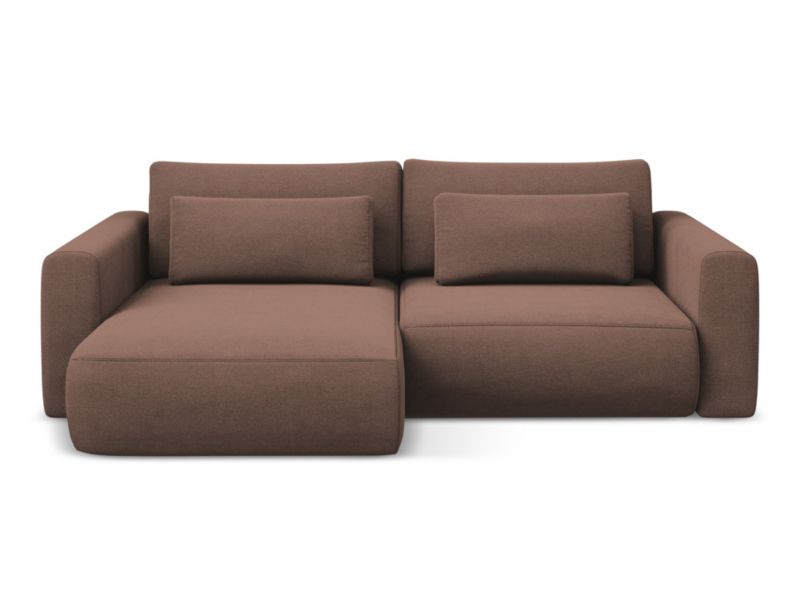 Narożnik lewostronny z funkcją spania Makamii Kapua z tkaniny strukturalnej 240x149 cm pudrowy róż 1 szt.