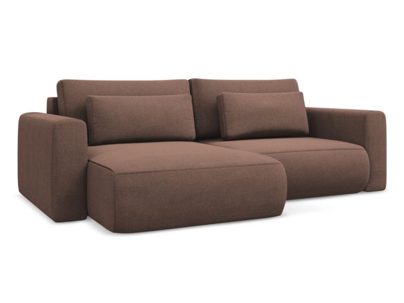 Narożnik lewostronny z funkcją spania Makamii Kapua z tkaniny strukturalnej 240x149 cm pudrowy róż 1 szt.