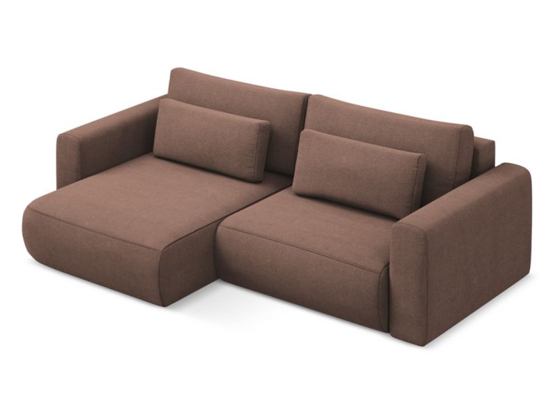 Narożnik lewostronny z funkcją spania Makamii Kapua z tkaniny strukturalnej 240x149 cm pudrowy róż 1 szt.