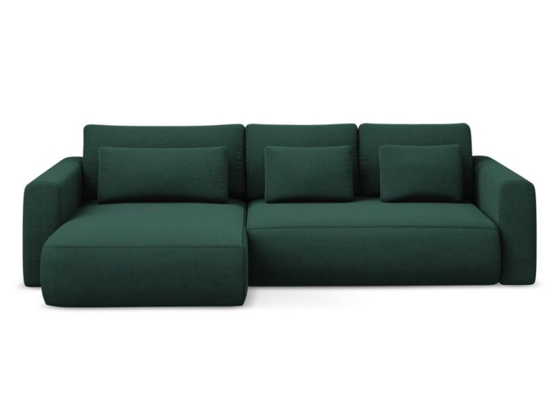 Narożnik lewostronny z funkcją spania Makamii Kapua z tkaniny strukturalnej 278x149 cm butelkowa zieleń 1 szt.