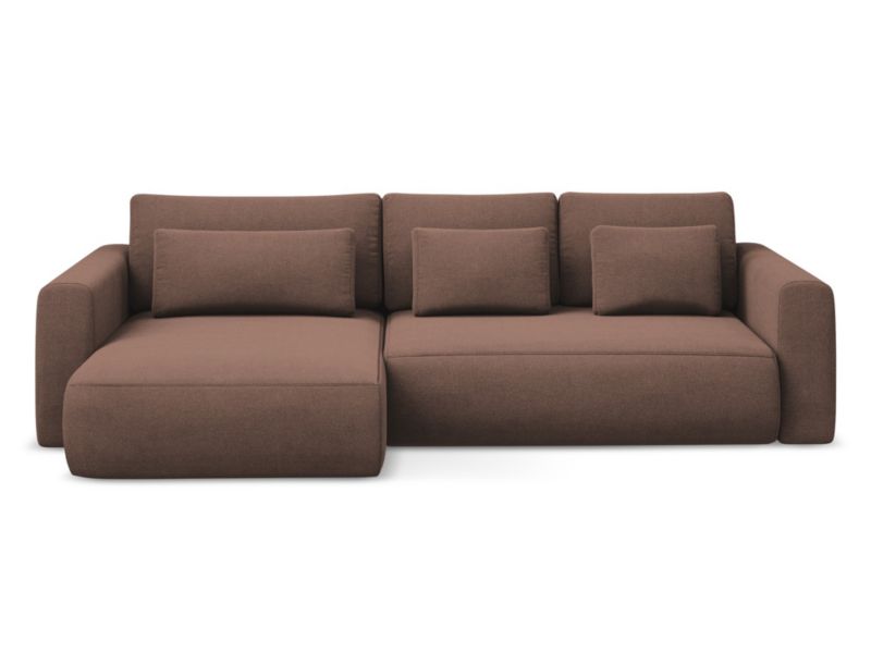 Narożnik lewostronny z funkcją spania Makamii Kapua z tkaniny strukturalnej 278x149 cm pudrowy róż 1 szt.