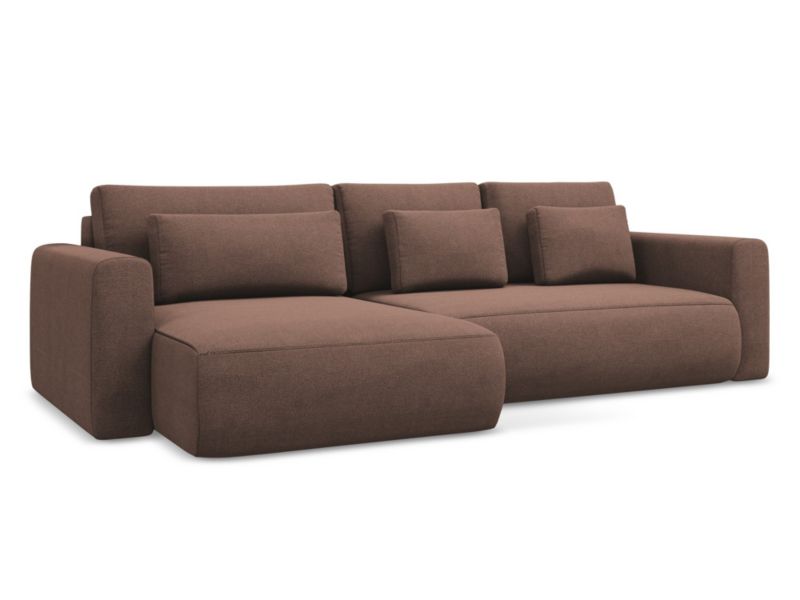 Narożnik lewostronny z funkcją spania Makamii Kapua z tkaniny strukturalnej 278x149 cm pudrowy róż 1 szt.