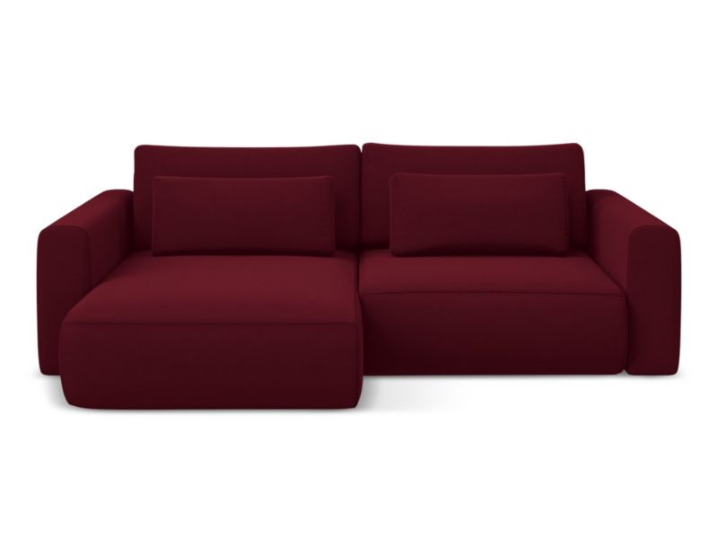 Narożnik lewostronny z funkcją spania Makamii Kapua z weluru 240x149 cm burgundowy 1 szt.