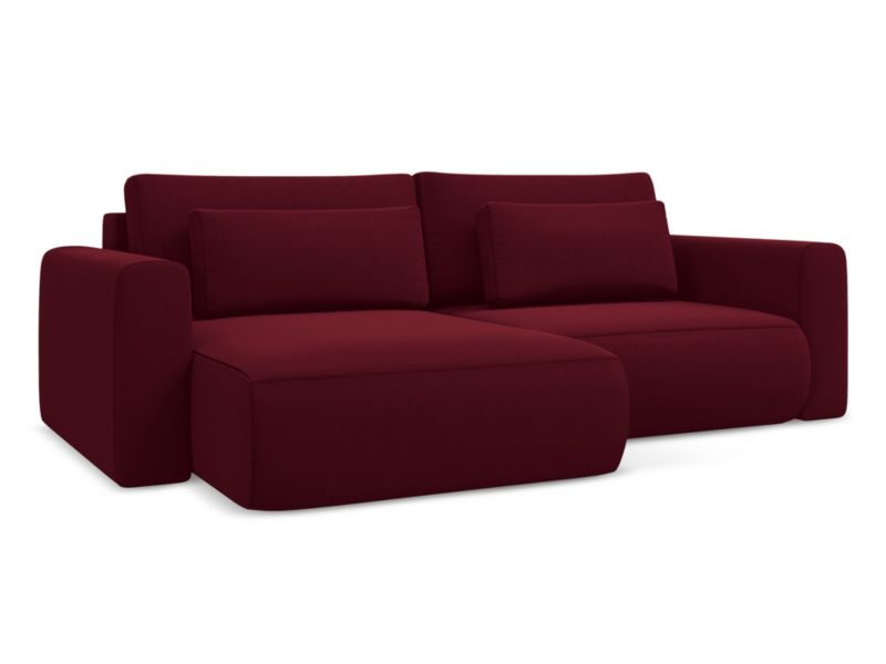 Narożnik lewostronny z funkcją spania Makamii Kapua z weluru 240x149 cm burgundowy 1 szt.