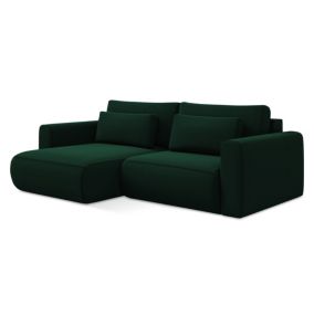 Narożnik lewostronny z funkcją spania Makamii Kapua z weluru 240x149 cm butelkowa zieleń 1 szt.