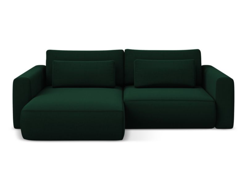Narożnik lewostronny z funkcją spania Makamii Kapua z weluru 240x149 cm butelkowa zieleń 1 szt.