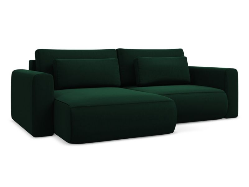 Narożnik lewostronny z funkcją spania Makamii Kapua z weluru 240x149 cm butelkowa zieleń 1 szt.