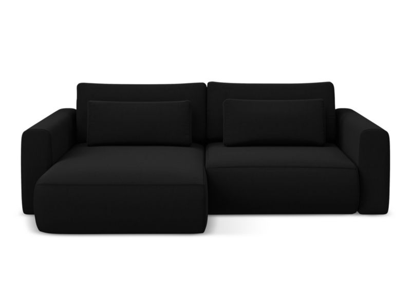 Narożnik lewostronny z funkcją spania Makamii Kapua z weluru 240x149 cm czarny 1 szt.