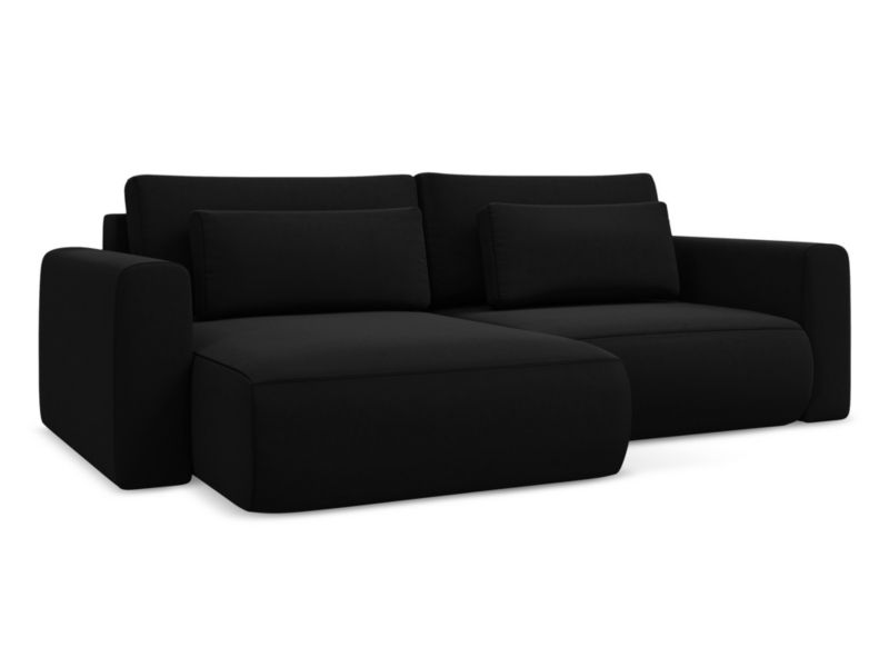 Narożnik lewostronny z funkcją spania Makamii Kapua z weluru 240x149 cm czarny 1 szt.