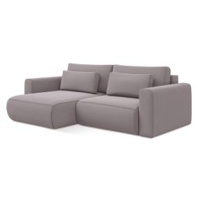 Narożnik lewostronny z funkcją spania Makamii Kapua z weluru 240x149 cm lawendowy 1 szt.