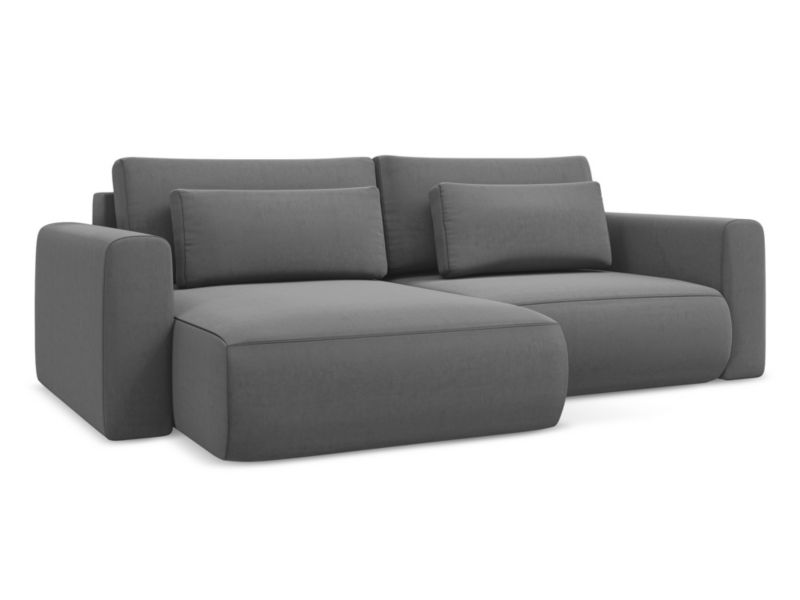 Narożnik lewostronny z funkcją spania Makamii Kapua z weluru 240x149 cm szary 1 szt.