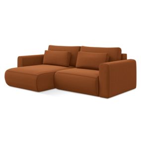 Narożnik lewostronny z funkcją spania Makamii Kapua z weluru 240x149 cm terakota 1 szt.