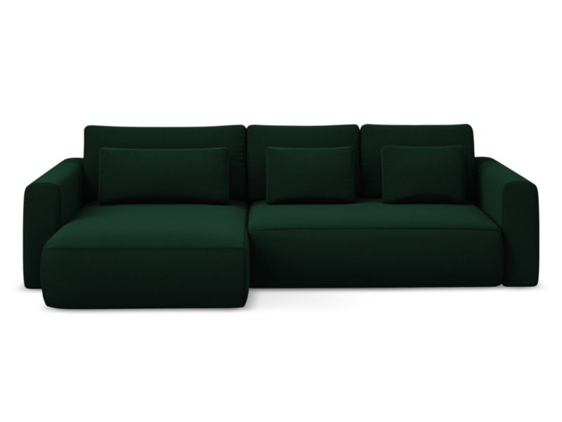 Narożnik lewostronny z funkcją spania Makamii Kapua z weluru 278x149 cm butelkowa zieleń 1 szt.