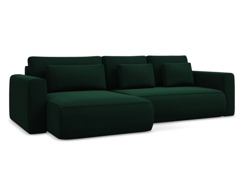 Narożnik lewostronny z funkcją spania Makamii Kapua z weluru 278x149 cm butelkowa zieleń 1 szt.