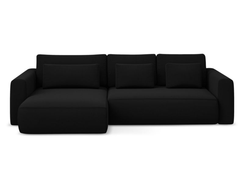 Narożnik lewostronny z funkcją spania Makamii Kapua z weluru 278x149 cm czarny 1 szt.