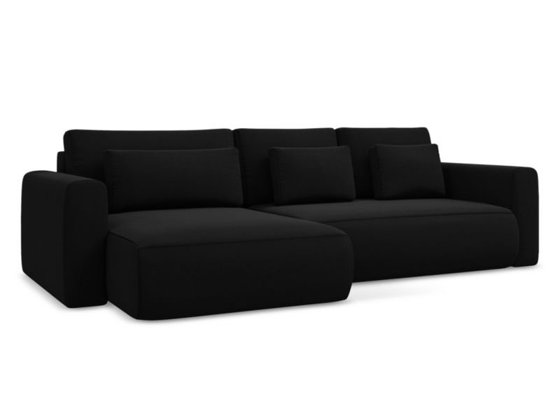 Narożnik lewostronny z funkcją spania Makamii Kapua z weluru 278x149 cm czarny 1 szt.