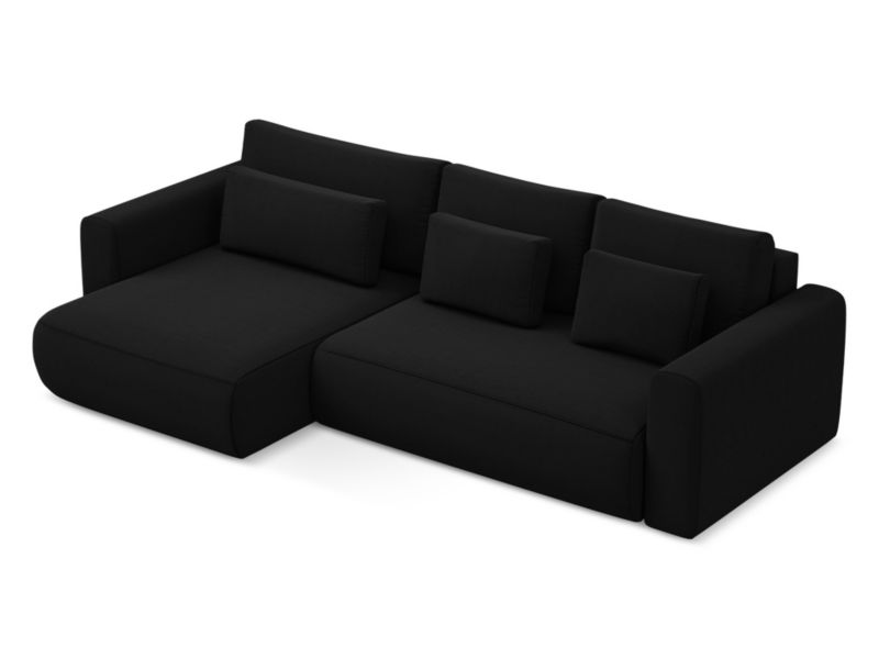 Narożnik lewostronny z funkcją spania Makamii Kapua z weluru 278x149 cm czarny 1 szt.