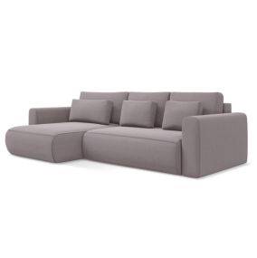 Narożnik lewostronny z funkcją spania Makamii Kapua z weluru 278x149 cm lawendowy 1 szt.