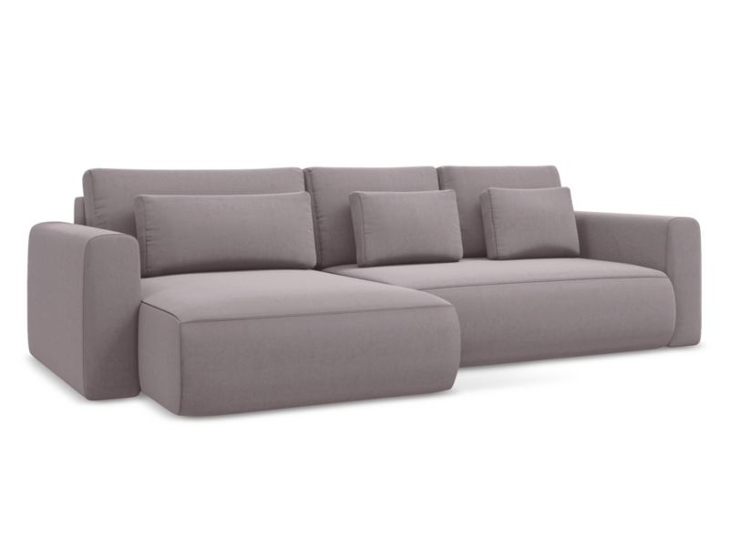 Narożnik lewostronny z funkcją spania Makamii Kapua z weluru 278x149 cm lawendowy 1 szt.