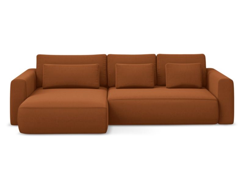 Narożnik lewostronny z funkcją spania Makamii Kapua z weluru 278x149 cm terakota 1 szt.