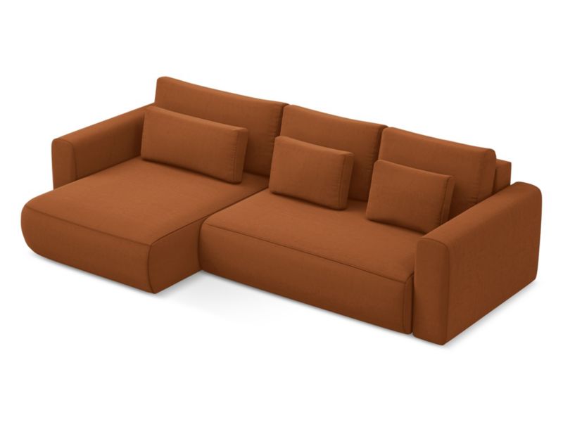 Narożnik lewostronny z funkcją spania Makamii Kapua z weluru 278x149 cm terakota 1 szt.