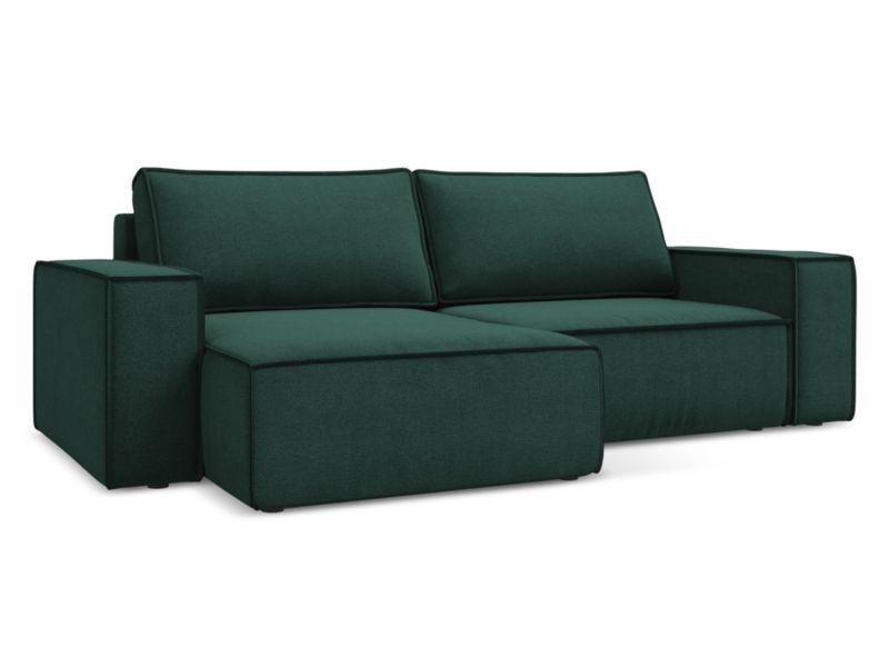 Narożnik lewostronny z funkcją spania Makamii Kimo z tkaniny strukturalnej 257x148 cm butelkowa zieleń 1 szt.