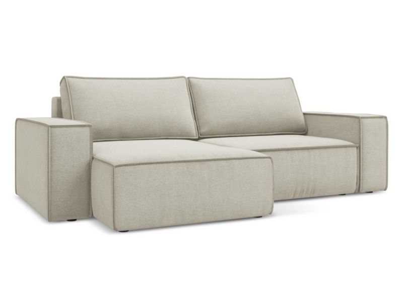 Narożnik lewostronny z funkcją spania Makamii Kimo z tkaniny strukturalnej 257x148 cm jasny beż 1 szt.