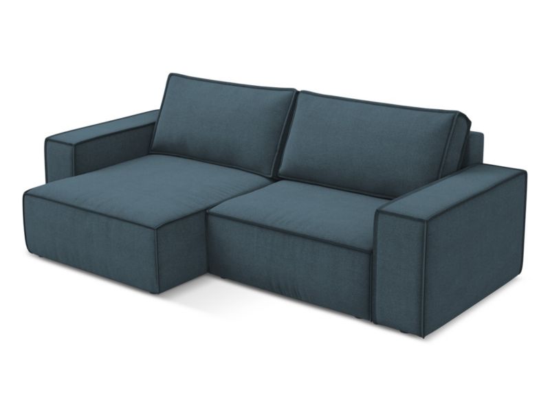 Narożnik lewostronny z funkcją spania Makamii Kimo z tkaniny strukturalnej 257x148 cm jeans 1 szt.