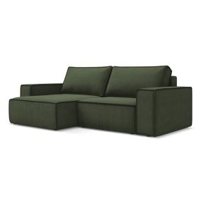 Narożnik lewostronny z funkcją spania Makamii Kimo z tkaniny strukturalnej 257x148 cm oliwkowy 1 szt.