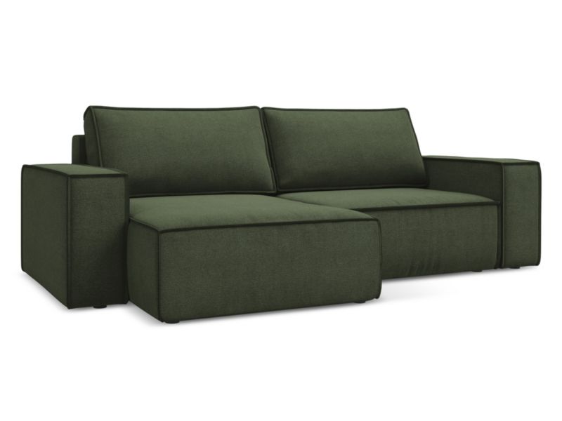 Narożnik lewostronny z funkcją spania Makamii Kimo z tkaniny strukturalnej 257x148 cm oliwkowy 1 szt.
