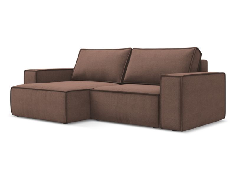 Narożnik lewostronny z funkcją spania Makamii Kimo z tkaniny strukturalnej 257x148 cm pudrowy róż 1 szt.