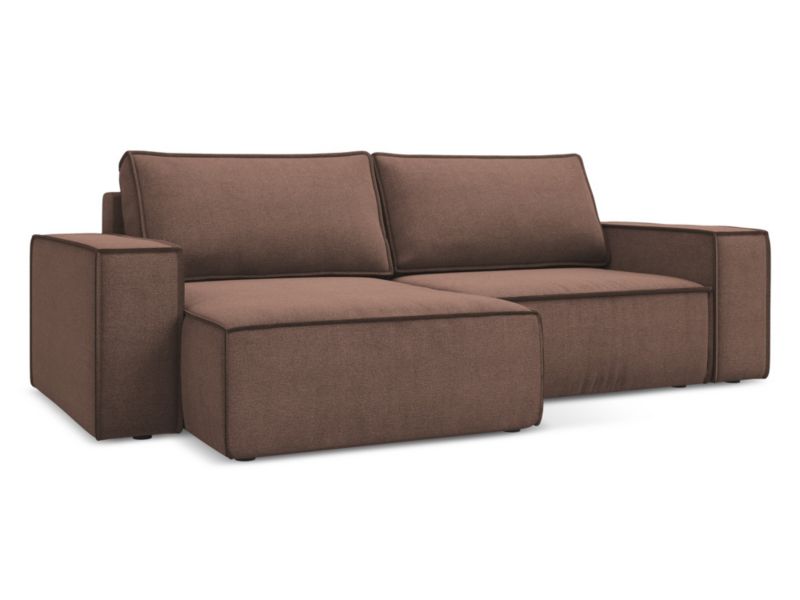 Narożnik lewostronny z funkcją spania Makamii Kimo z tkaniny strukturalnej 257x148 cm pudrowy róż 1 szt.