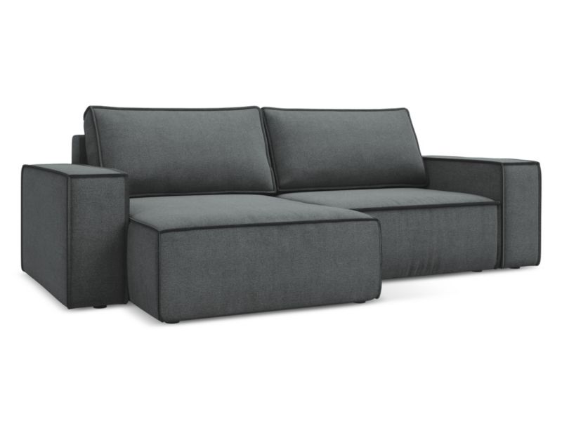 Narożnik lewostronny z funkcją spania Makamii Kimo z tkaniny strukturalnej 257x148 cm szary 1 szt.