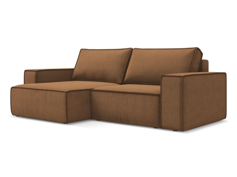 Narożnik lewostronny z funkcją spania Makamii Kimo z tkaniny strukturalnej 257x148 cm terakota 1 szt.