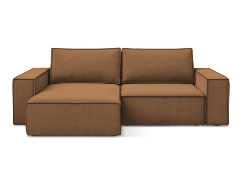 Narożnik lewostronny z funkcją spania Makamii Kimo z tkaniny strukturalnej 257x148 cm terakota 1 szt.