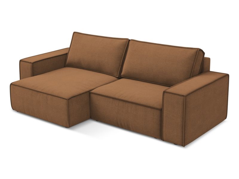 Narożnik lewostronny z funkcją spania Makamii Kimo z tkaniny strukturalnej 257x148 cm terakota 1 szt.
