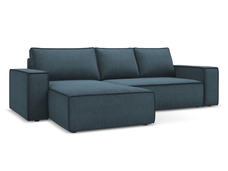 Narożnik lewostronny z funkcją spania Makamii Kimo z tkaniny strukturalnej 290x185 cm jeans 1 szt.