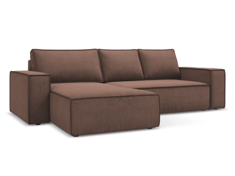 Narożnik lewostronny z funkcją spania Makamii Kimo z tkaniny strukturalnej 290x185 cm pudrowy róż 1 szt.