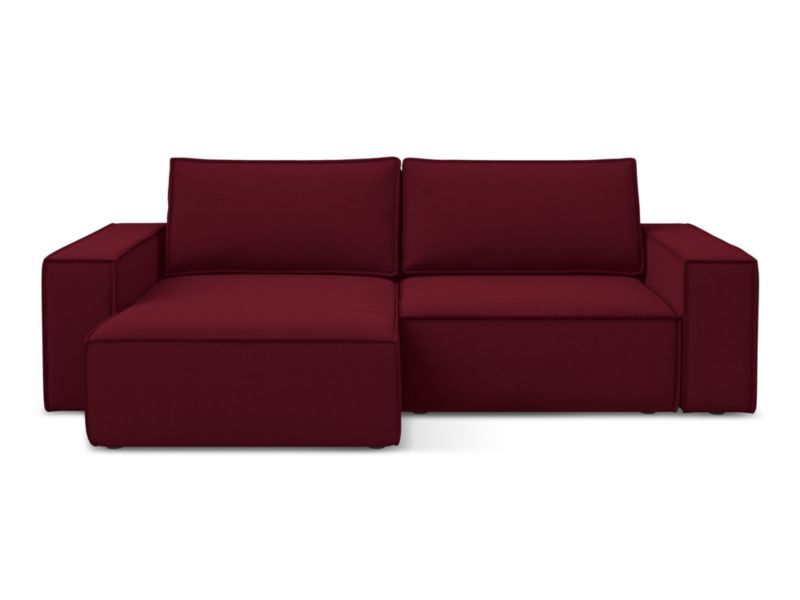 Narożnik lewostronny z funkcją spania Makamii Kimo z weluru 257x148 cm burgundowy 1 szt.
